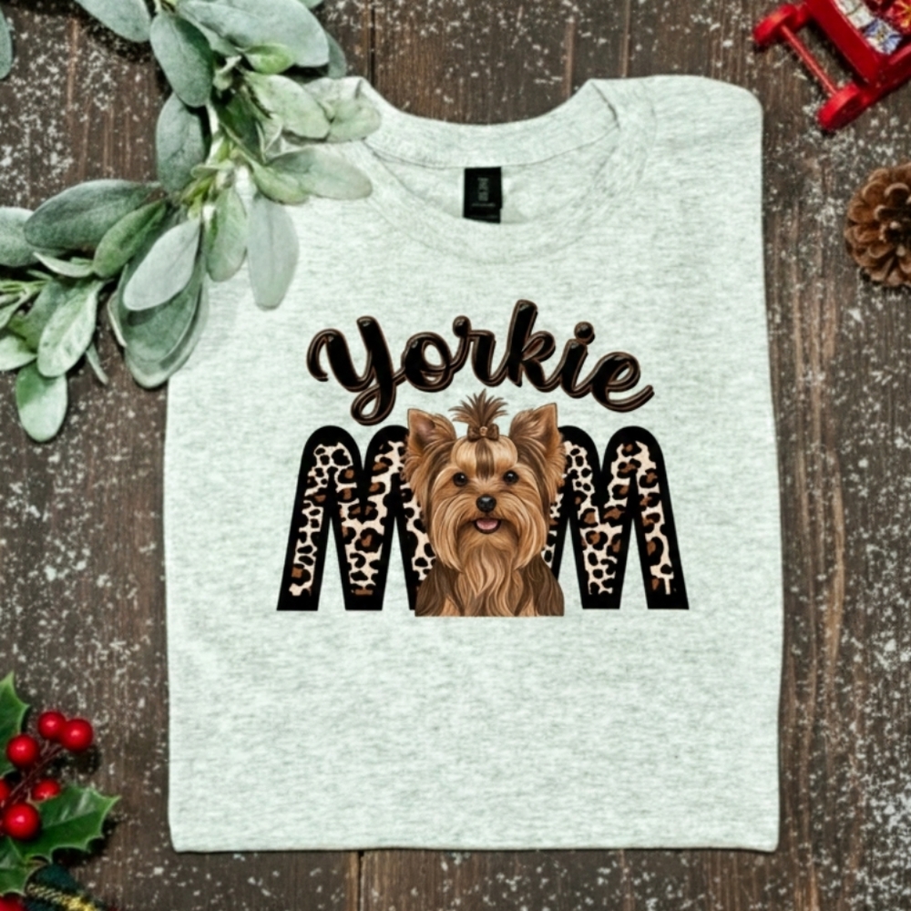 Yorkie Mom shirt Cheetah Print cute popular dog mom